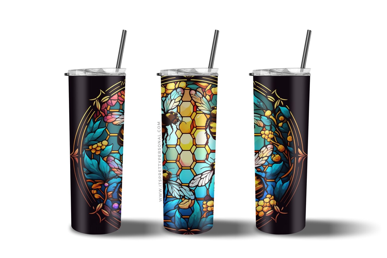 #97 CLEAR- 20oz - Bee Stained Glass 9.4" x 8" Pattern Vinyl Wrap